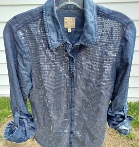 Country inspired. Vintage Guess Sequin Denim Top Womens Size XS